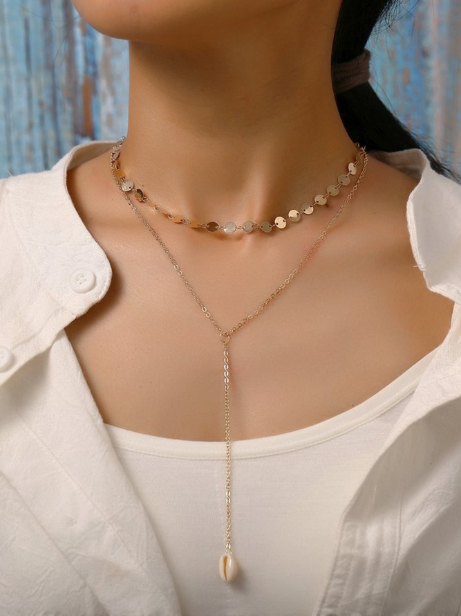 JFN Vintage Y-Shaped Double Shell Pendant Necklace