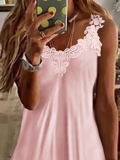 Solid Lace V-Neck Sleeveless Tops