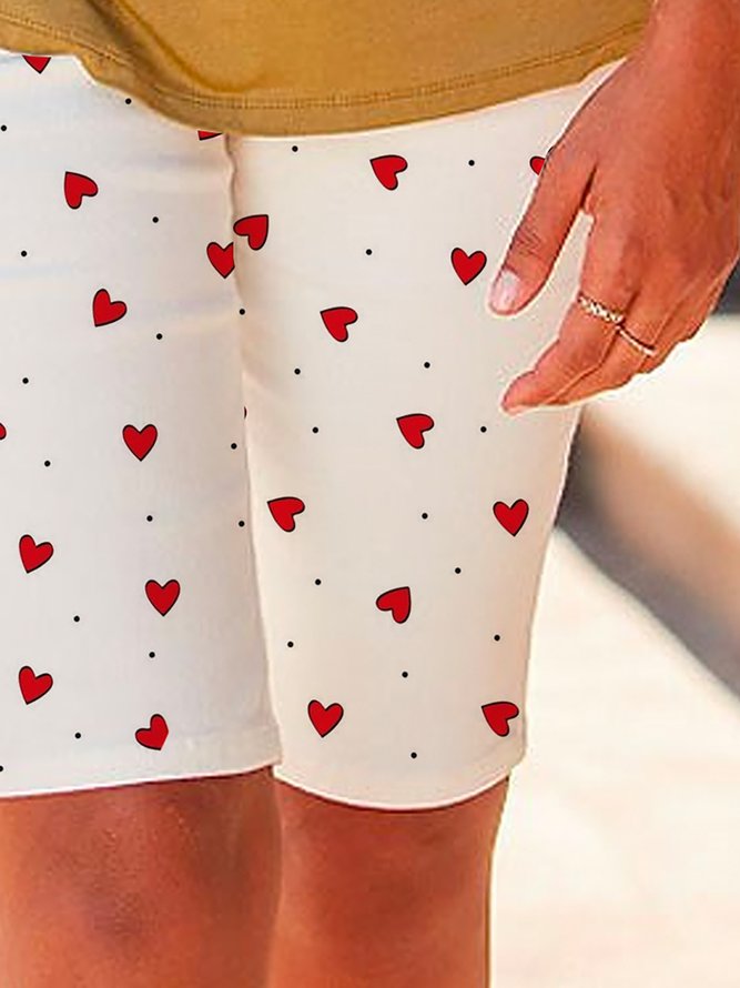 Casual Vacation Heart Printed Elastic Waist Shorts