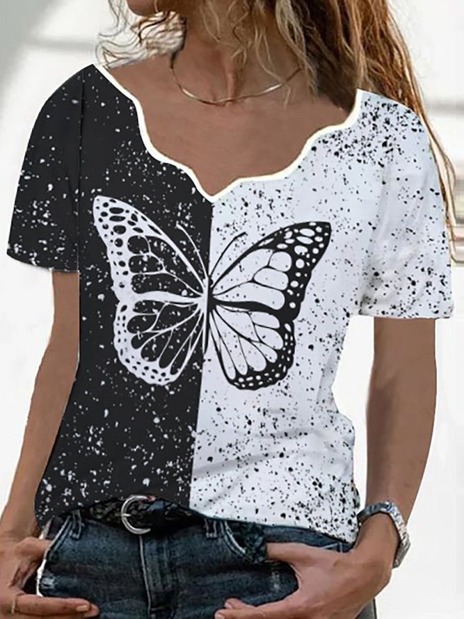 Black and white contrast color design casual short-sleeved T-shirt