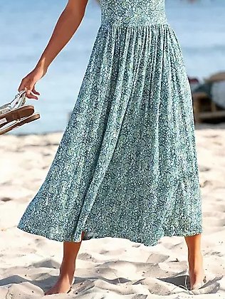Floral Print Elegant Vacation Beach Sleeveless Midi Dress