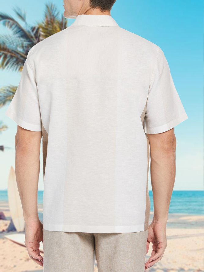 Shirt Collar Vacation Cotton Blends Short Sleeve Shirt