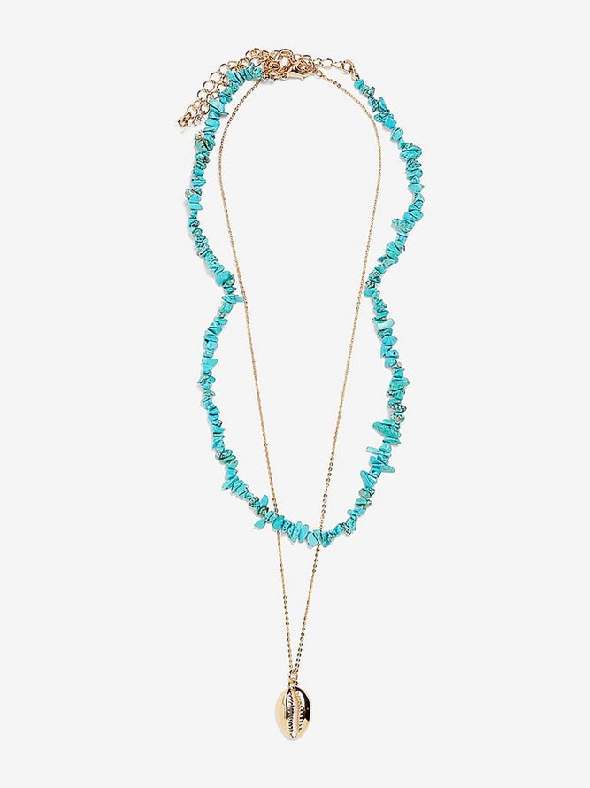 JFN Resort Style Beach Shell Turquoise Double Necklace
