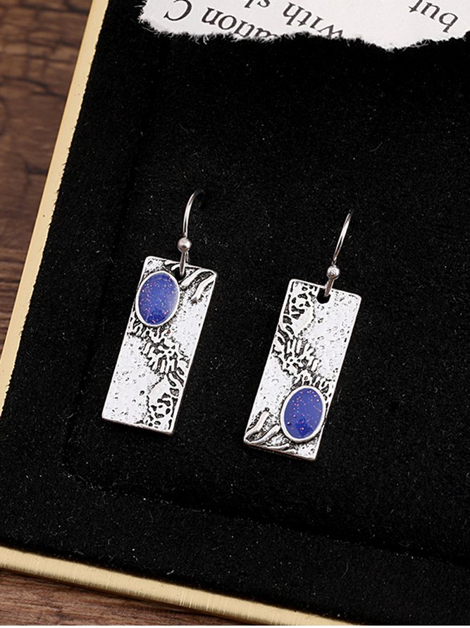 JFN Ethnic Vintage Textured Blue Gemstone Geometric Earrings