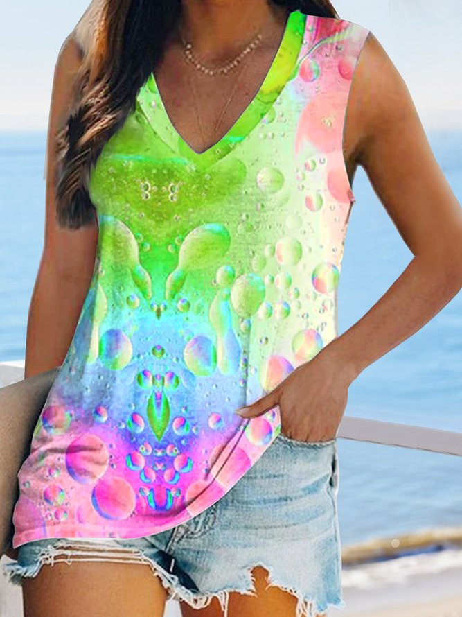 JFN V Neck Colorblock Blended Color Casual Top Tank & Cami