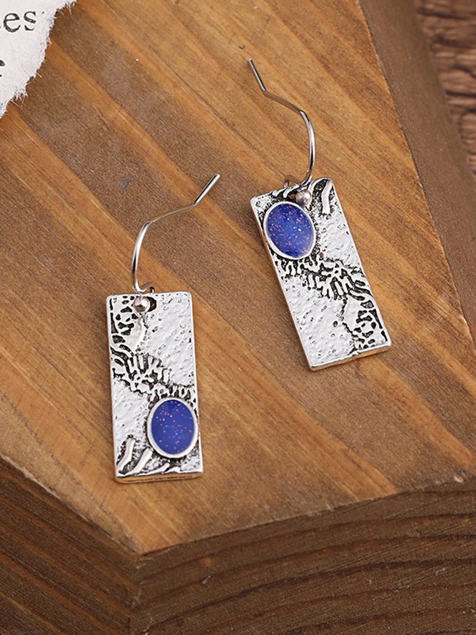JFN Ethnic Vintage Textured Blue Gemstone Geometric Earrings