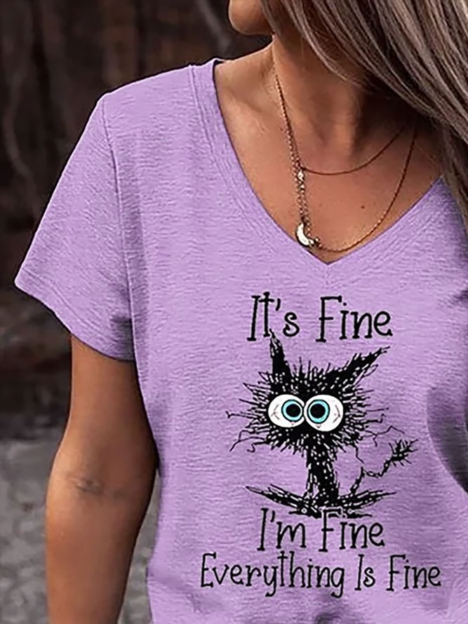 IT'S FINE Printed V-Neck Loose Casual Short Sleeve T-Shirt