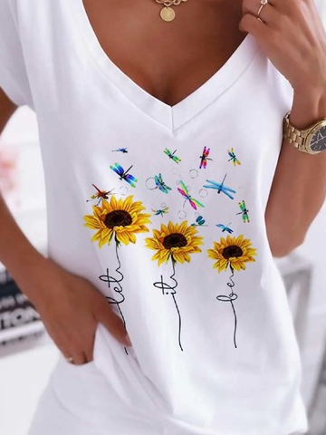 Casual Faith Sunflower Print Loose Short Sleeve T-Shirt