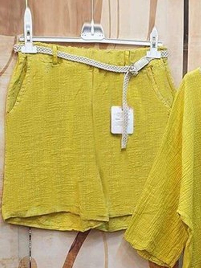 Basic cotton linen texture fabric T-shirt pants two-piece set plus size