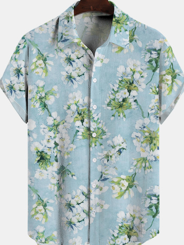 Floral Cotton Blends Lapel Casual Shirts