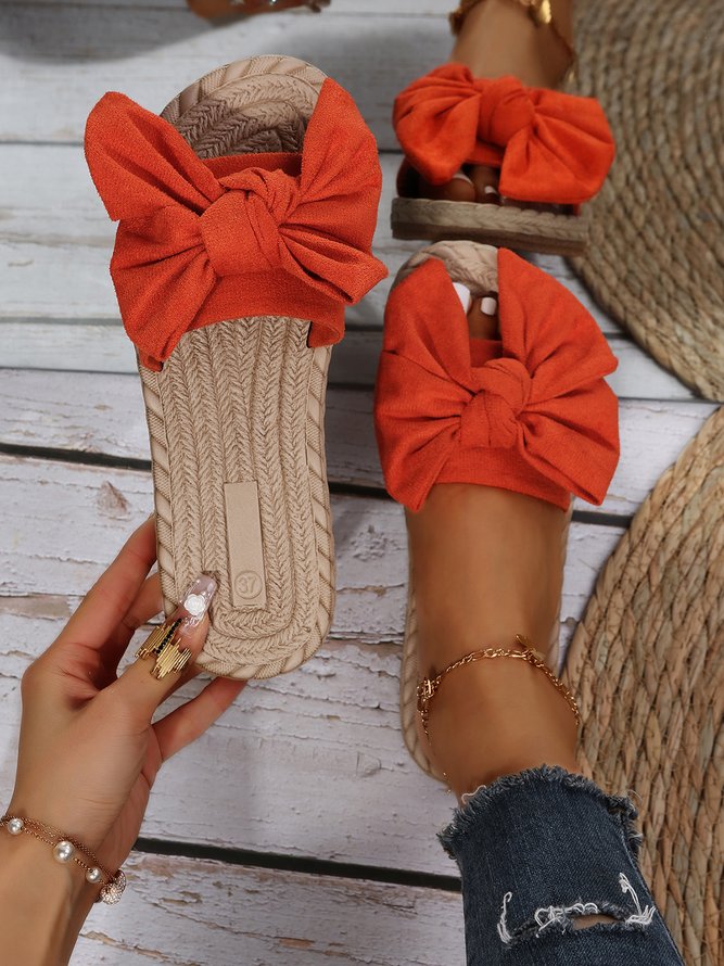 JFN Soft Slippers With Bow Woven Bottom
