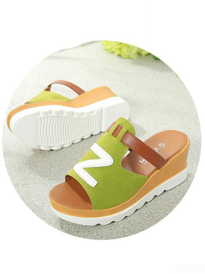 JFN Z Letter Contrasting Color Casual Wedge Sandals