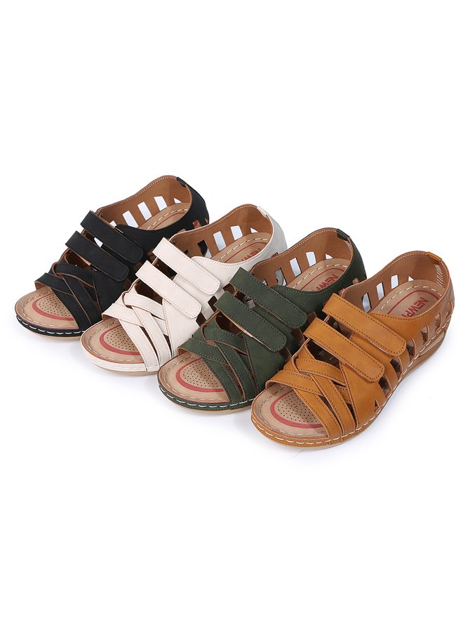 JFN Cutout Velcro Casual Wedge Sandals
