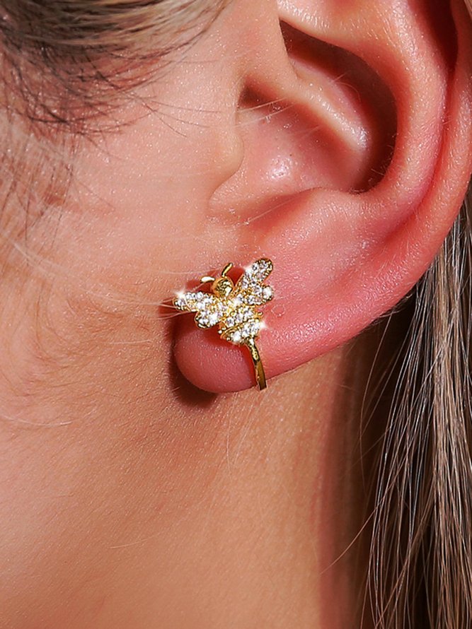 JFN Super Sparkling Diamond Bee Clip Earrings
