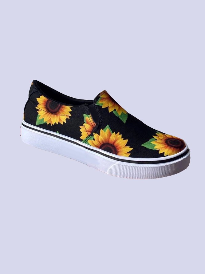 JFN Women's Sunflower Print Flat Espadrilles Loafers Sneakers