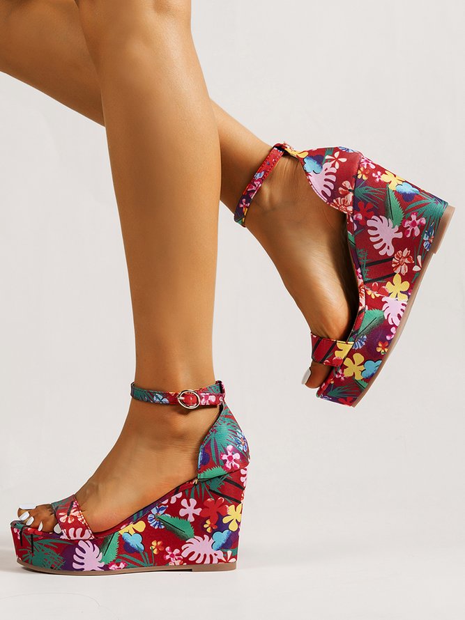 JFN Sweet Multicolored Floral Casual Wedge Sandals