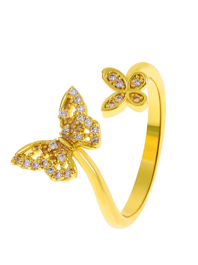 JFN Leisure Vacation Full Diamond Butterfly Geometric Open Ring Commuter Party Jewelry