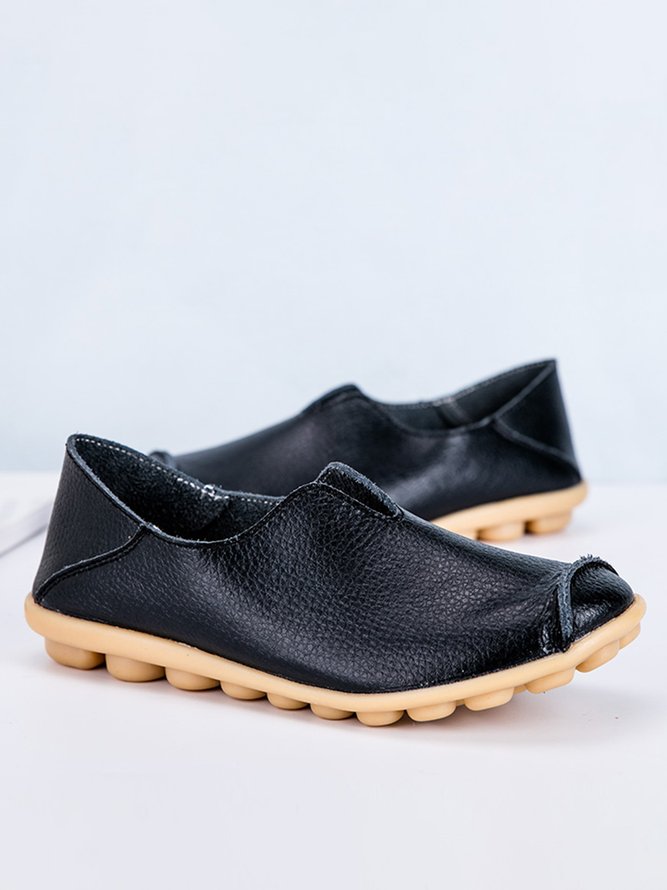 JFN Simple Solid Color Leather Commuter Soft Sole Flat Shoes