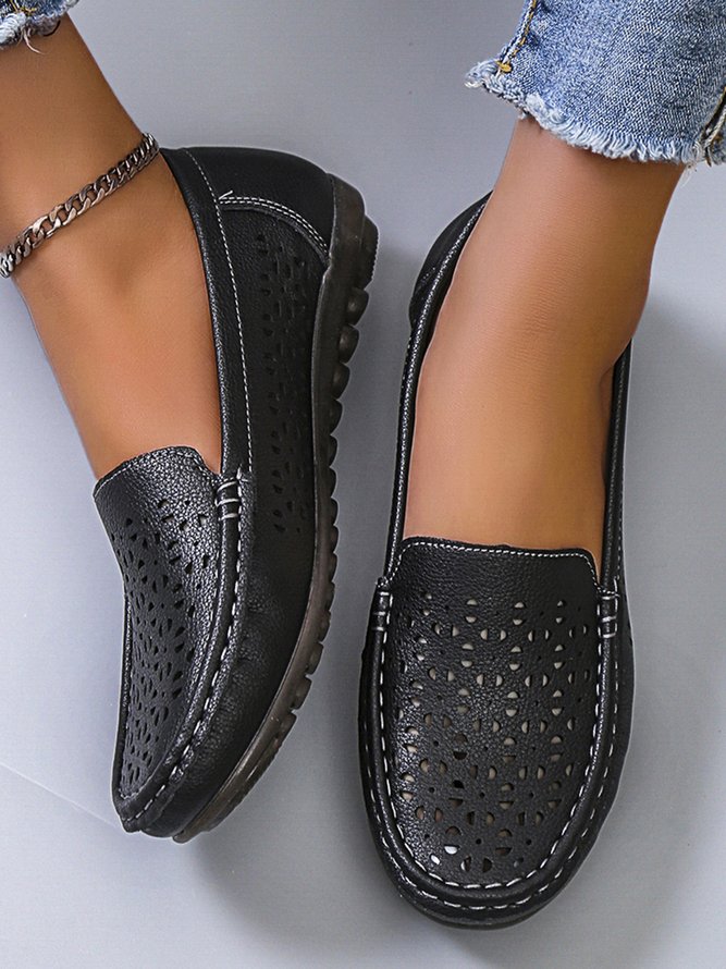 JFN Casual Cutout Soft Sole Leather Loafers