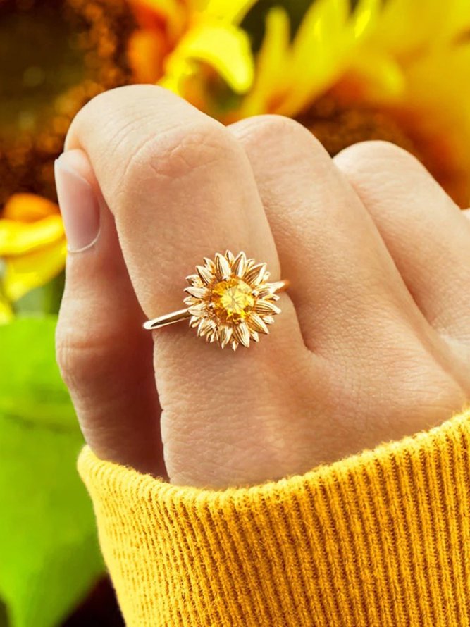 Casual Sunflower Zircon Open Rings Graduation Gifts Lover Jewelry