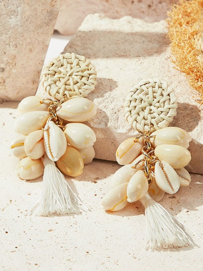 JFN Resort Style Ocean Beach Shell Tassel Earrings
