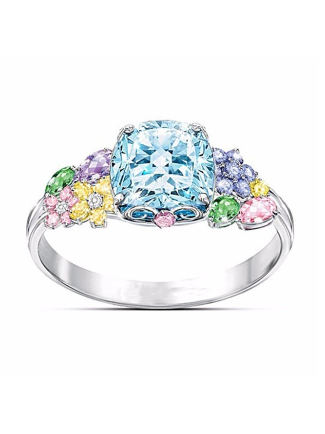 JFN Multicolored Gemstone Square Princess Ring Wedding Rings