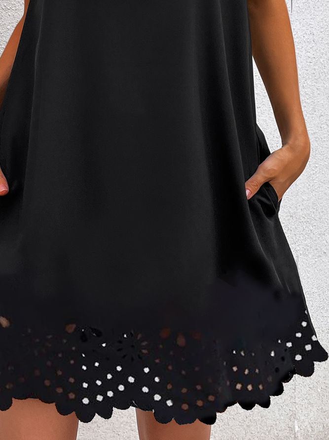 JFN V Neck Plain Elegant Cut Out HemCasual Mini Prom Dress