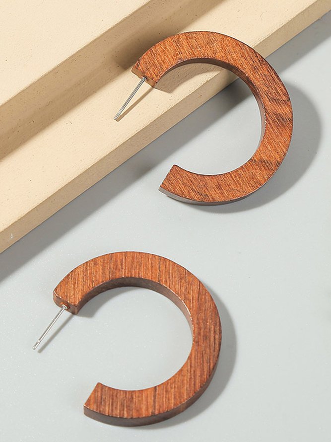 JFN Boho Simple Geometric C Shape Wood Earrings