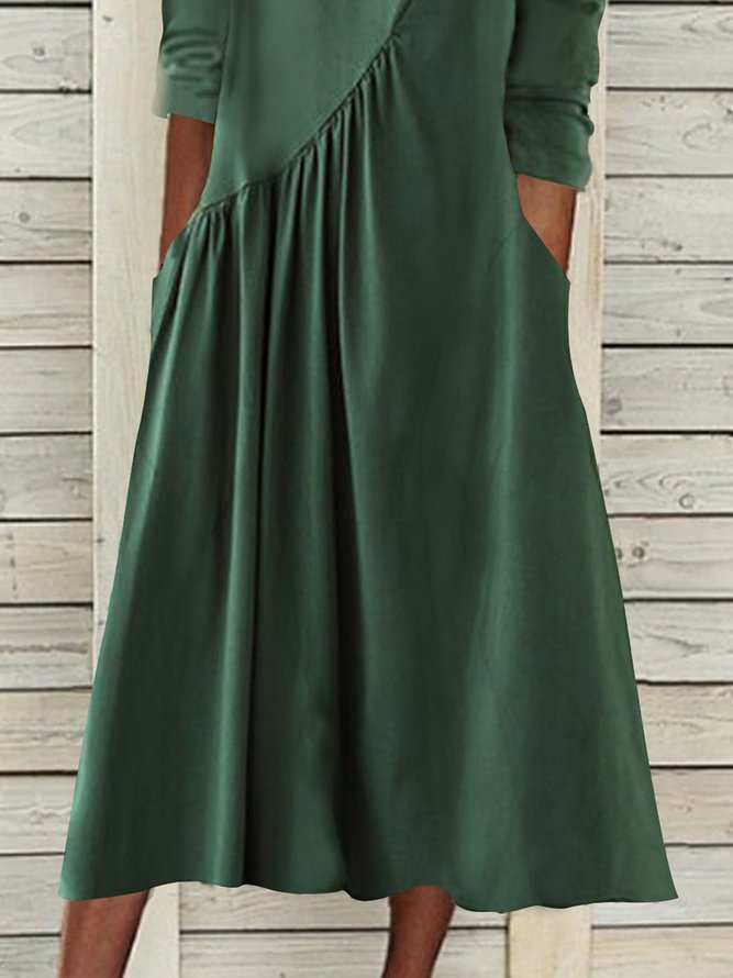 V Neck Plain Casual Ruched Prom Dress