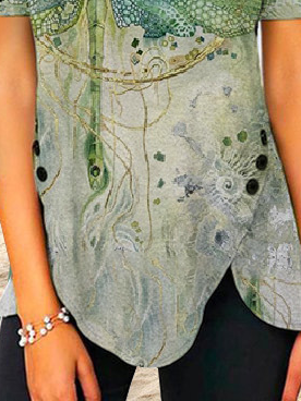 Summer Dragonfly Design Irregular Hem Knit Short Sleeve Top