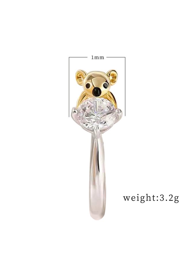Casual Glitter Big Gem Koala Bear Zircon Ring Wedding Jewelry Holiday Gift