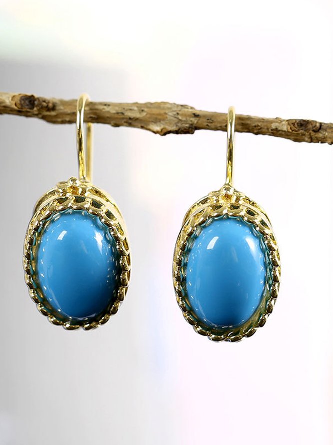 Vintage Geometric Blue Gem Turquoise Earrings Elegant Jewelry