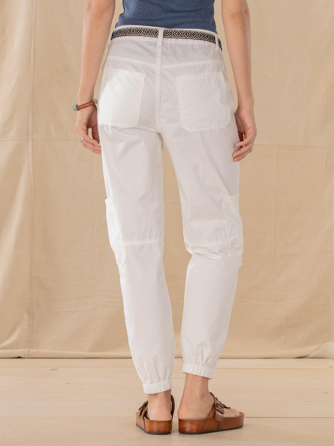 Plain Cotton-Blend Casual Long Pants