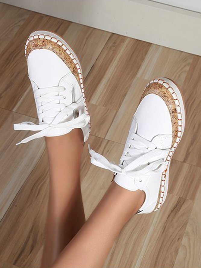 JFN White Moccasin Panel Casual Lace-Up Flats