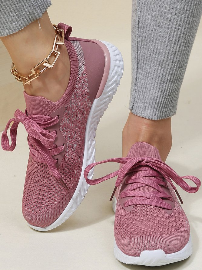 Solid Color Breathable Simple Casual Flyknit Sports Running Shoes