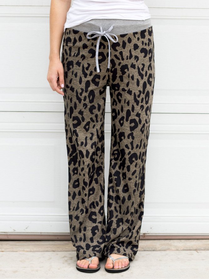 Leopard Casual Drawstringl Pants