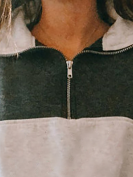 Casual Multicolor Patchwork Zip-Embodied Long Sleeve Knit Sweatshirt