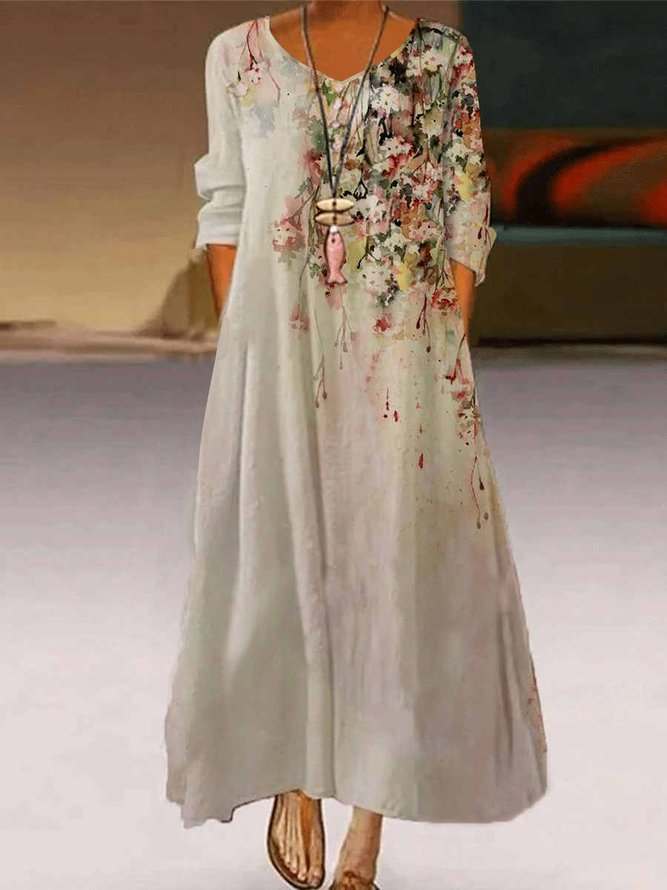 JFN Round Neck Floral Casual Maxi Dresses
