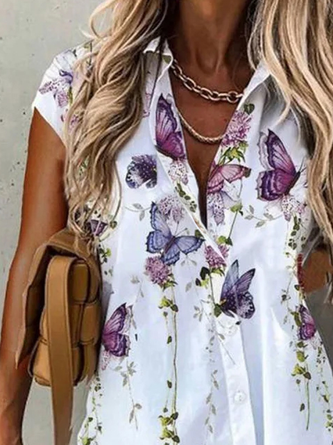 JFN Collar Floral Vacation Blouse