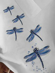 JFN Casual Dragonfly Print V-Neck Long Sleeve Knit Sweatshirt