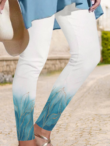 Casual Abstract Floral Elastic Waist Knit Leggings