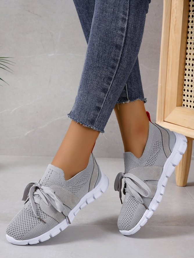 Comfortable Soft Sole Lightweight Non-Slip Flyknit Lace-Up Sneakers