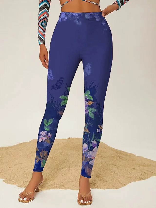 Casual Floral Tight Leggings Ankle Pants