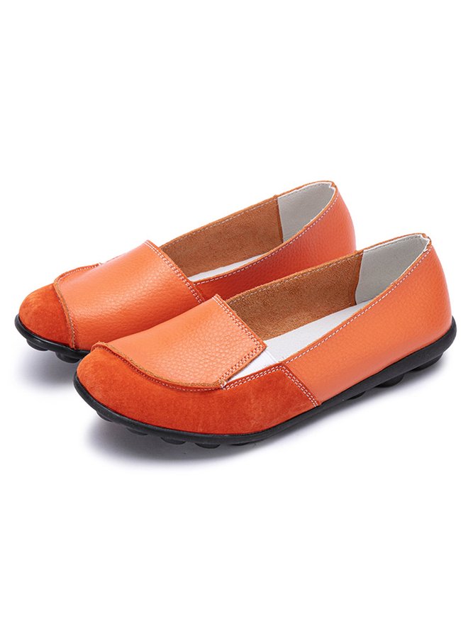 Faux Suede Panel Leather Comfort Soft Flats