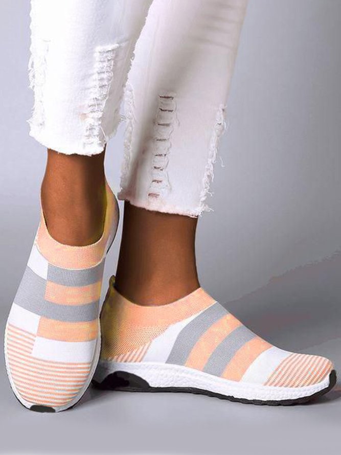 Women Color Block Sports All Season Wearable Daily Fabric Slip On Fly Woven Shoes EVA Sneakers