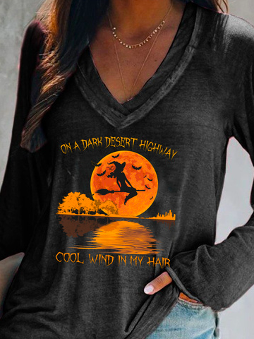 JFN V Neck Casual Autumn Halloween Holiday Loose Long sleeve T-shirt