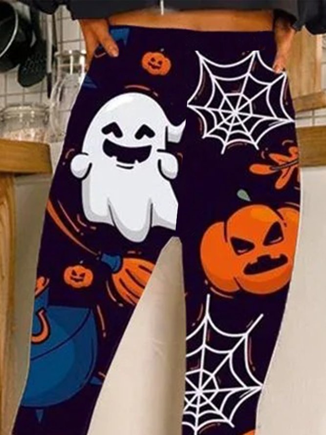 Halloween Pumpkin Ghost Fun Print Leggings