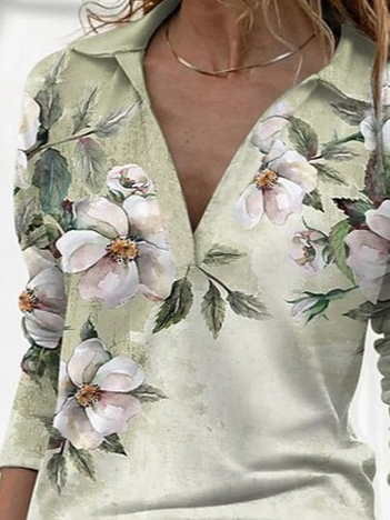Shawl Collar Loose Floral Top
