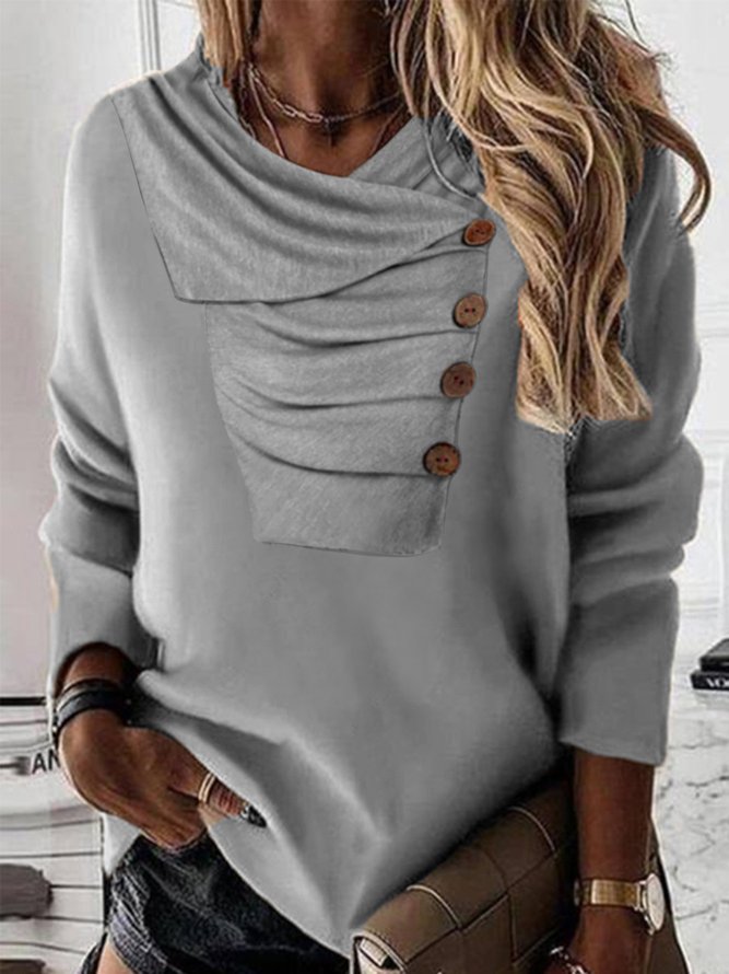 Casual V Neck Buttoned Sweatshirts