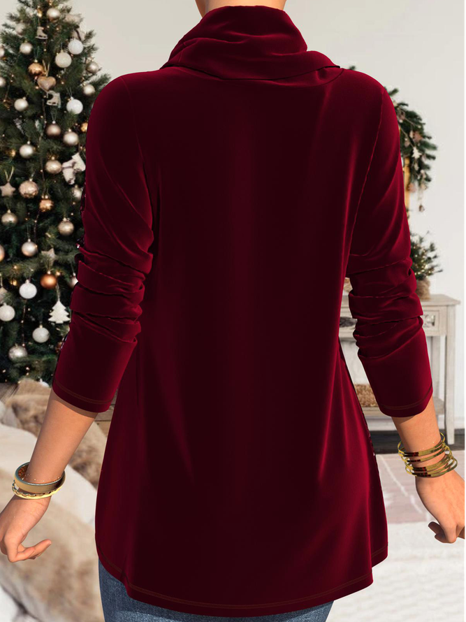 Women's Christmas Wine Red Velvet Stitching Sequin Sweatshirt
